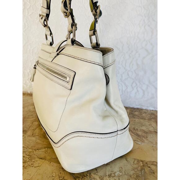 Vtg Coach Hampton convertible leather/Canvas white/lime shoulder bag Bag F11345 - Picture 4 of 10
